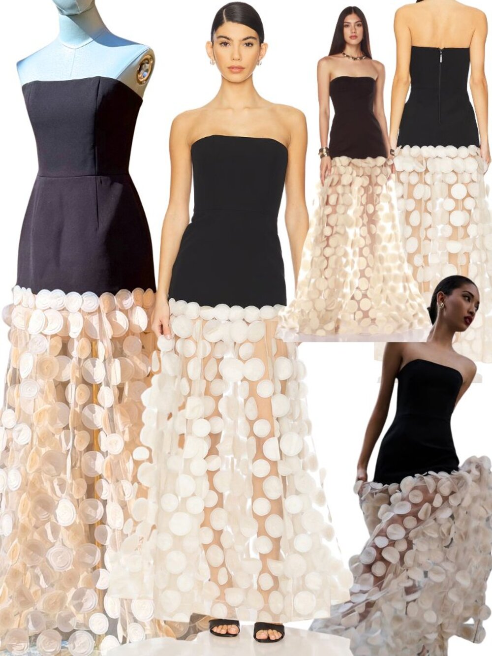 🆕 BRONX & BANCO 🧿 NWOT Harper Strapless Beige and Black Gown, Sz M US 6